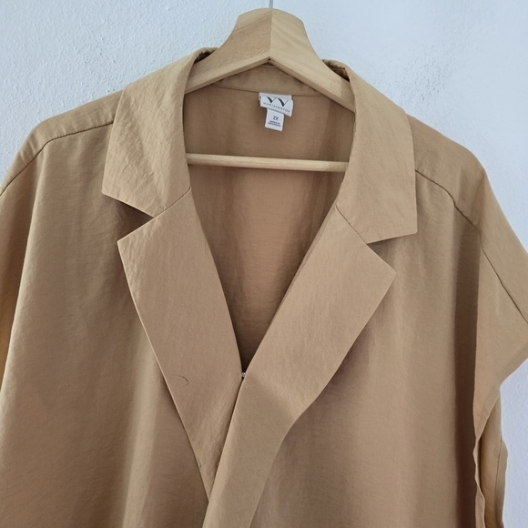 Worthington Tan Cream V Neck Short Sleeve Wrap Shirt Top Blouse Plus 2X - Picture 3 of 11